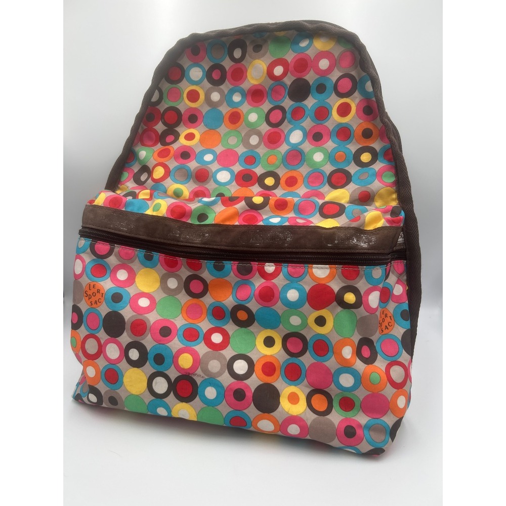 LeSportsac Backpack Multicolor Circle Polka‎ Dot Print Nylon Zip School Bag 7812